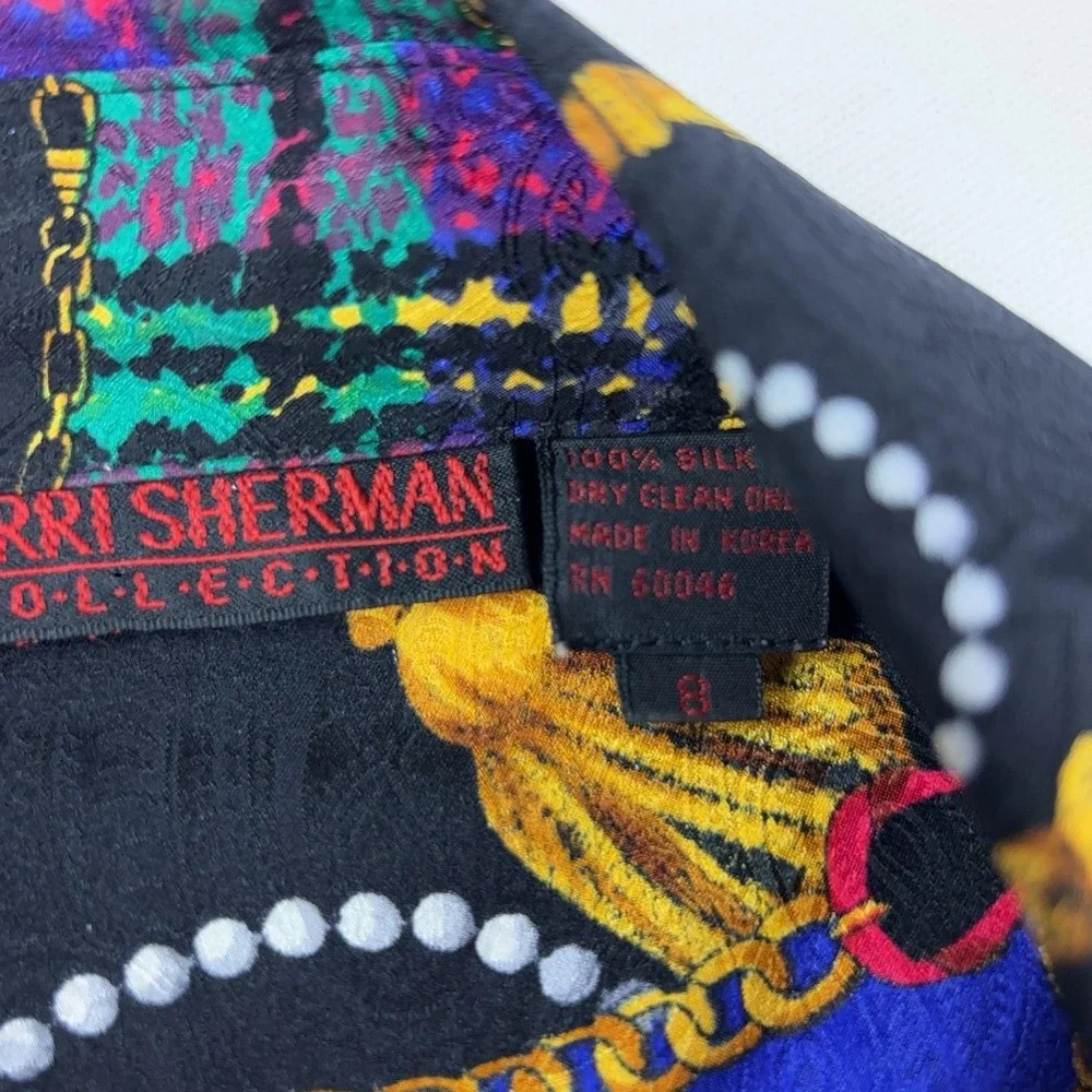 Vintage Jerri Sherman Collection Shirt Womens 8 Gold Paisley Long Sleeve Silk